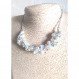 Collier en perles rocailles, perle en verre, opalite et pierre de lune, collier blanc & argenté, 269
