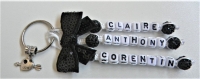Porte clés prénoms • noir et crystal • 3 prénoms