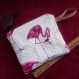 Pochette zipée flamand rose avec pampille 17x15cm  doublée