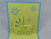 Carte ou faire-part landeau pour naissance ou anniversaire enfant en relief 3d kirigami couleur bleu alizé