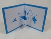 Carte pêcheur en relief 3d kirigami couleur bleu turquoise et blanc