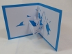 Carte pêcheur en relief 3d kirigami couleur bleu turquoise et blanc