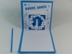 Carte de vœux bonne année en relief 3d kirigami 90° couleur turquoise et blanc