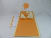 Carte ourson et ballon en relief kirigami 3d couleur chamois et clémentine