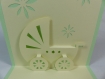 Carte ou faire-part landeau pour naissance ou anniversaire enfant en relief 3d kirigami couleur vert pale et ivoire