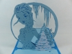 Carte reine des neiges pour anniversaire ou autre occasion en relief 3d kirigami couleur bleu turquoise et bleu alizé