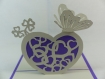 Carte coeur et papillon en relief kirigami 3d couleur violine et gris