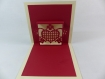 Carte coeur quadrillé en relief kirigami 3d couleur ivoire et rouge groseille