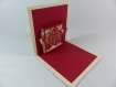 Carte coeur quadrillé en relief kirigami 3d couleur ivoire et rouge groseille