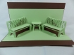Deux bancs en relief kirigami 3d couleur cacao et vert golf