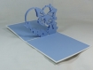 Carte ou faire-part l'envol en relief kirigami 3d couleur blanc, bleu lavande