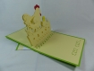 Carte cocotte et poussin en relief kirigami 3d couleur vert menthe et chamois
