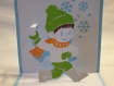 Carte garçon boule de neige en relief 3d kirigami couleur bleu alizé et blanc