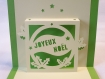 Carte de vœux joyeux noël en relief 3d kirigami 90° couleur vert menthe/jaune canari