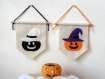 Halloween, fanions citrouilles, jack o'lantern, décoration murale, noir et blanc, orange et violet, en feutrine, fait main 