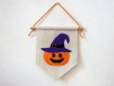 Halloween, fanions citrouilles, jack o'lantern, décoration murale, noir et blanc, orange et violet, en feutrine, fait main 
