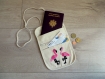 Pochette passeport, tour de cou de voyage, pour enfant, motif flamant rose, en coton et feutrine 