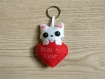 Porte clé chat, mignon, dans un coeur, en feutrine, fait main, petit cadeau de noel