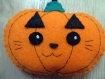 Citrouille jack o lantern en forme de chat, decoration d'halloween, fait main, en feutrine, à suspendre 