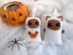 Petits chats fantômes, decoration d'halloween, fait main, en feutrine, à suspendre 
