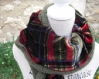 Echarpe double, laine et tissu tricoté main.