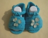 Sandales crochetées main,bleue turquoise 3 à 6 mois. 