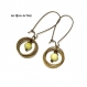 Boucles d'oreilles anneaux bronze et perles jade jaune citron 