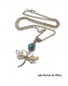 Collier pendentif  *libellule* pierre chrysocolle bleu vert chaine bronze