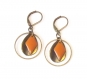 Boucles d'oreilles orange anneau sequin losange émail  - supports dormeuses bronze 