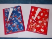 Duo de cartes à offrir en papier japonais rouge et chats /bleu et poissons