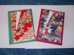 Duo de cartes à offrir en papier japonais marine et fleurs /rouge et éventails