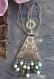 N°000 collier ras du cou en métal argenté, avec des perles en pierres fines 