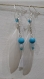 Boucles d'oreilles plaquées argent avec plume et perle bleu