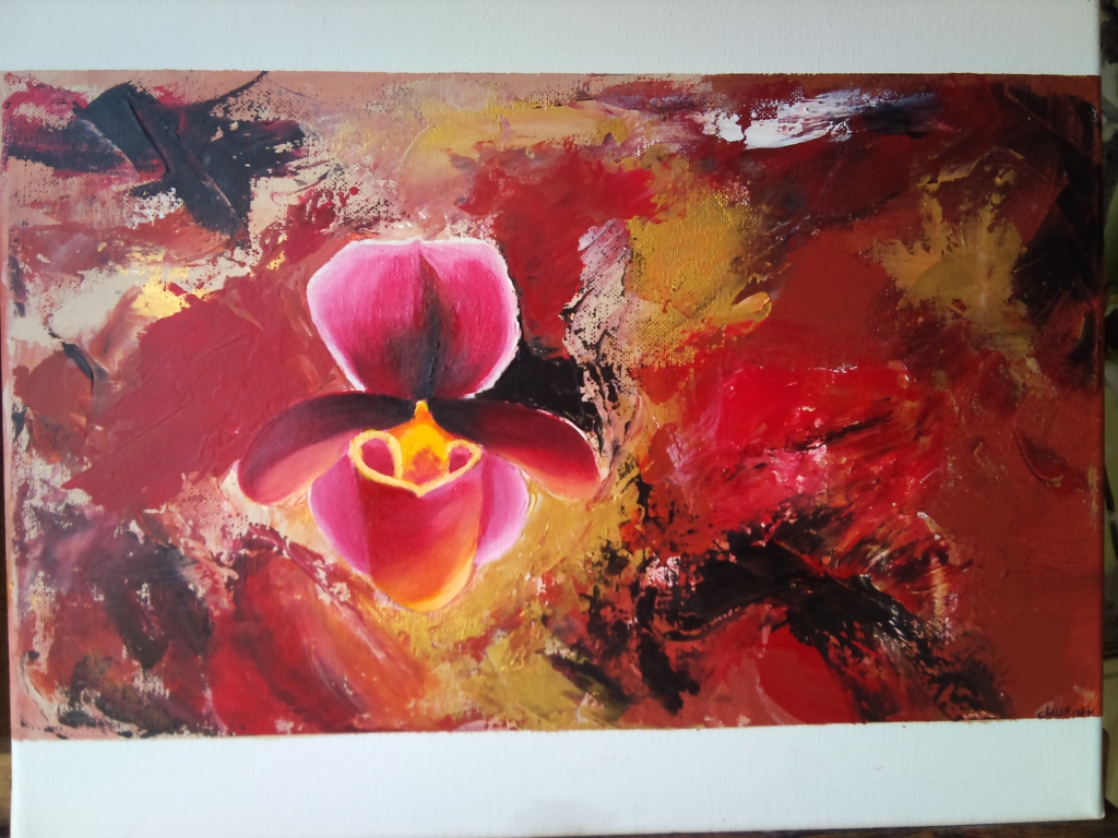 Peinture acrylique orchidee sur fond abstrait tableaux