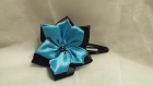 Barrette à clips fleurs double noir/turquoise, perle nacrée grise - idée cadeaux