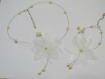 Parure mariage collier + bracelet fleur en organza perle ivoire 