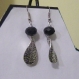 Boucles d'oreille fantaisie perle noire décoration argentée