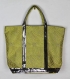 Vanessa bruno style sac cabas veritbales paillettes rondes gris argenté sur tissu imprimé feuilles citron vert