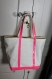 Sac cabas lin blanc paillettes rose fluorescent, sac de plage lin sequins, sac fait main en france