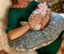 Coussin de maternité allaitement grossesse coton bleu et vert imprimé oiseaux palmiers style bobby coussin future maman coussin bébé