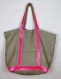 Vanessa bruno style sac cabas, lin chiné souple, coloris naturel, paillettes rondes rose fluo