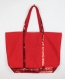 Vanessa bruno style grand sac cabas en toile de coton rouge aux paillettes rouges