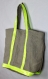 Vanessa bruno style sac cabas, lin chiné souple, coloris naturel, paillettes rondes jaune fluo