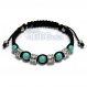 Bracelet homme/femme style shamballa perles métal couleur argent + turquoise+ hématite + fil noir fait main 
