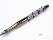 Stylo en acier gun brillant et perles violettes creation unique d670 