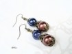 Boucles d'oreilles en perles bleu et marron *bo539 