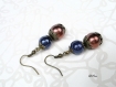 Boucles d'oreilles en perles bleu et marron *bo539 