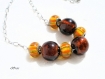 Collier en perles de verre marron et orange sur chaine co126