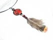 Collier ras de cou ethnique rouge plumes et perles co699