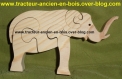 Elephant en bois - puzzle- trompe devant